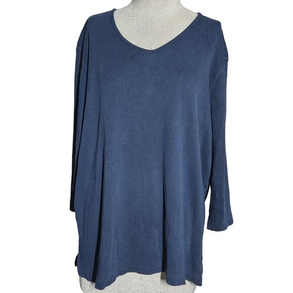 Blue V Neck Cotton Blend Sweater Size Large - Picture 1 of 4